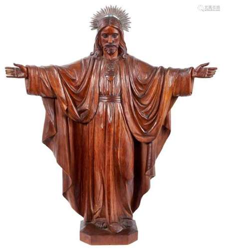 19th century carved wooden figure of Christ the Redeemer