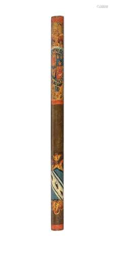 A George III turned and painted wood cylindrical section sho...