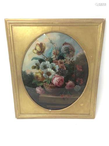 19th century reverse painting on glass depicting a still lif...