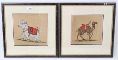 Pair of Indian School gouache depictions of an elephant and ...