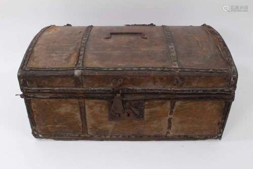 Georgian pony skin covered travelling trunk with original la...