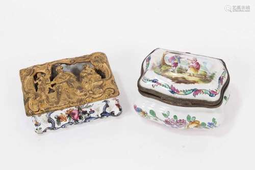 A Naples style snuff box, and an enamel snuff box with gilt ...