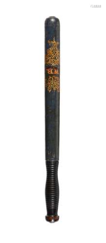 A green painted and ebonised wood truncheon