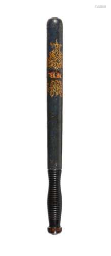 A green painted and ebonised wood truncheon