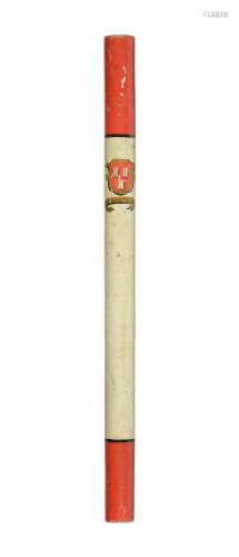 A Victorian carved and painted wood short staff of cylindric...