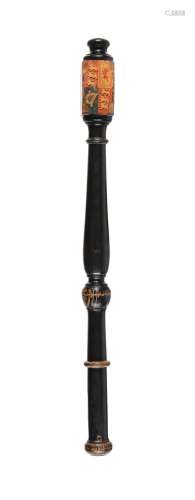 A Victorian painted and turned wood mace tipstaff of Cornish...