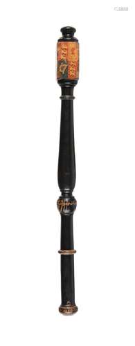 A Victorian painted and turned wood mace tipstaff of Cornish...