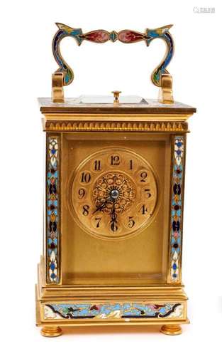 Late 19th century French champleve enamel carriage clock