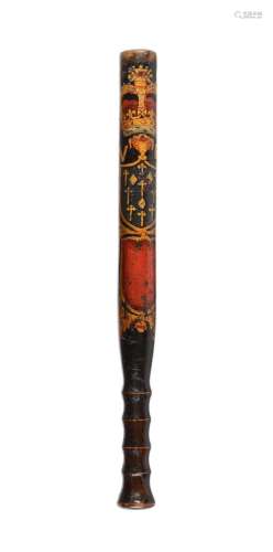 A Victorian ebonised and painted wood truncheon