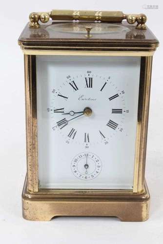 20th century French brass carriage clock with hour repeating...