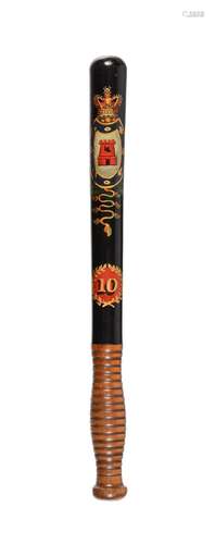 A Victorian painted and turned wood truncheon