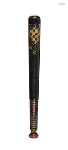 A Victorian ebonised and painted wood truncheon