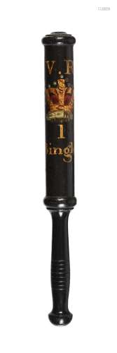 A Victorian ebonised and parcel gilt wood truncheon