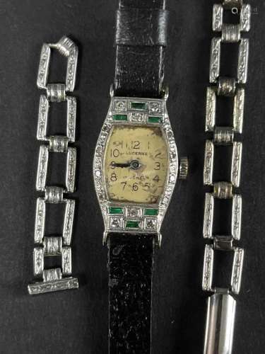Art Deco Platinum Diamond 18K Gold Ladies Watch