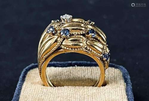 Womens 18K Gold Sapphire Diamond Ring, S. 6.5