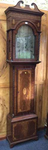 Scottish longcase clock with silvered dial and inlaid decora...