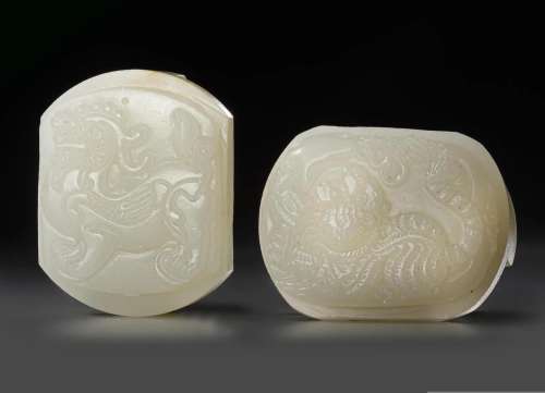 TWO CHINESE WHITE JADE BELT BUCKLES, LATE 20TH CENTURY