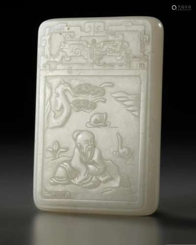 A CHINESE PALE CELADON JADE PLAQUE, QING DYNASTY