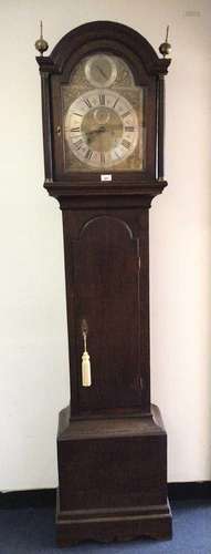 18th century oak cased Grandfather clock with brass arm dial...