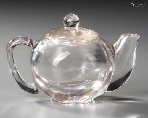 A CHINESE ROCK CRYSTAL TEAPOT AND COVER, 19TH-EARLY