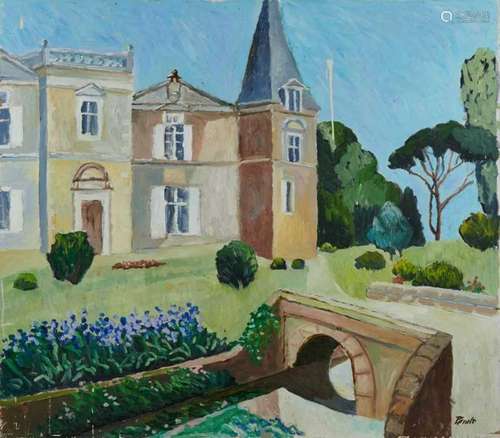 *John Hanbury Pawle (1915-2010) oil on board- French chateau...