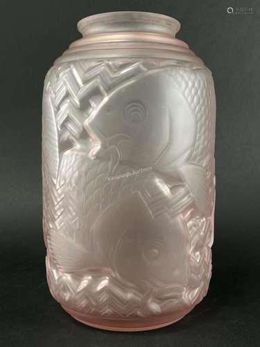 1930s Art Deco Glass Fish Vase Attr Pierre D'Avesn