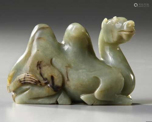 A CHINESE GREEN JADE CAMEL, 18TH-19TH CENTURY