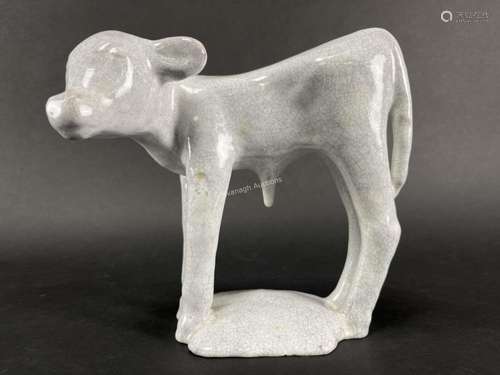 Art Deco Crackle Glaze Germany Calf Figurine