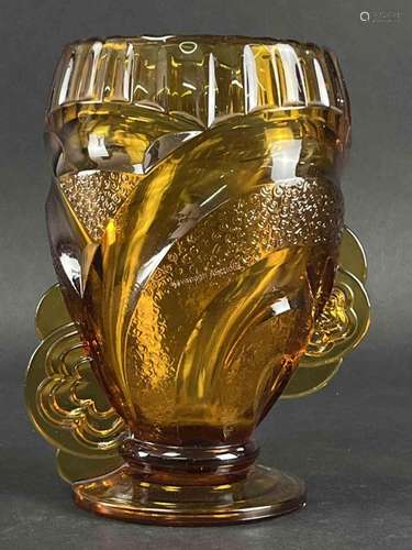 1930s Amber Glass Art Deco Whimsical Footed Vase