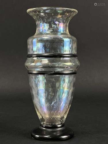 Art Deco Art Glass Controlled Bubble Enamel Vase