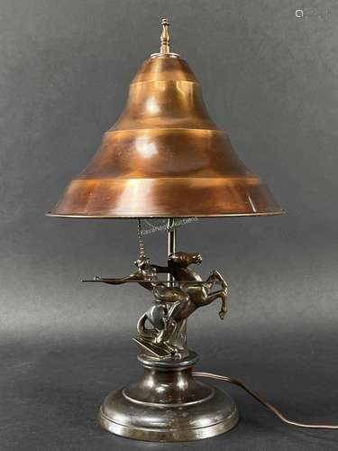 Art Deco Copper Lamp Diana The Huntress Horseback