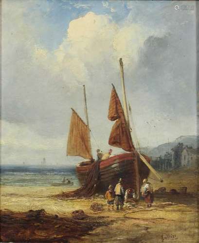 John Collier, 19th century, oil on board - fishing boat on t...