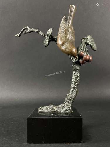 Art Deco Bronze Sculpture Bird on Branch Rochard