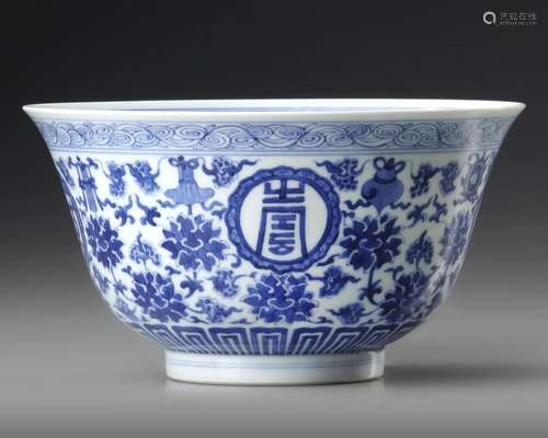 A CHINESE BLUE AND WHITE 'LOTUS AND BAJIXIANG' BOWL,