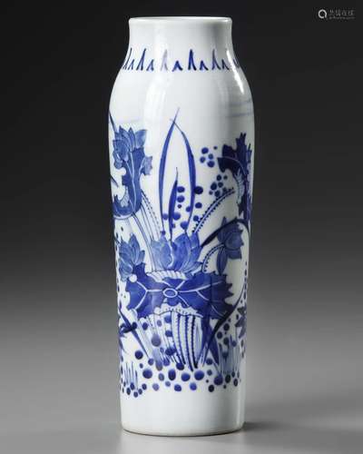 A CHINESE BLUE AND WHITE SLEEVE VASE, QING DYNASTY