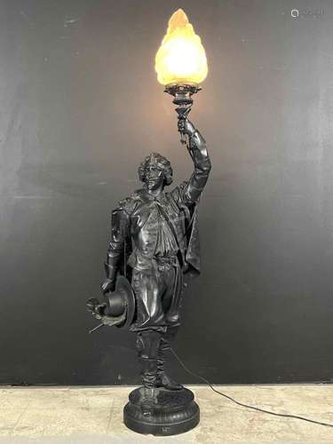 Antique French Bronzed Statue Lamp, Musketeer