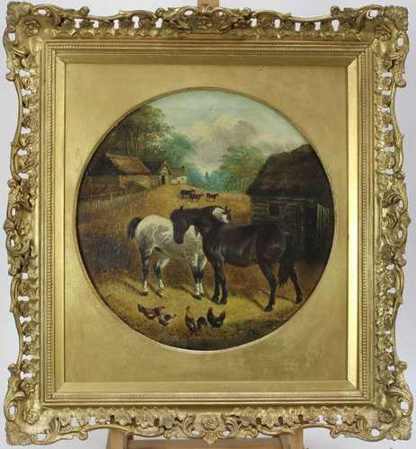 After J.F. Herring, oil on board, 19th century tondo, of a f...