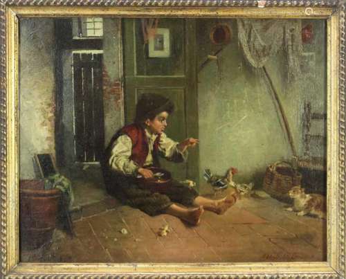 Elizabeth Gardner, 19th century oil on canvas- interior scen...