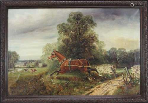 Edward Priestley 19th century oil on canvas- A runaway cart ...