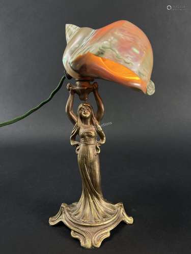 Antique Art Nouveau Lady Lamp / Seashell Shade