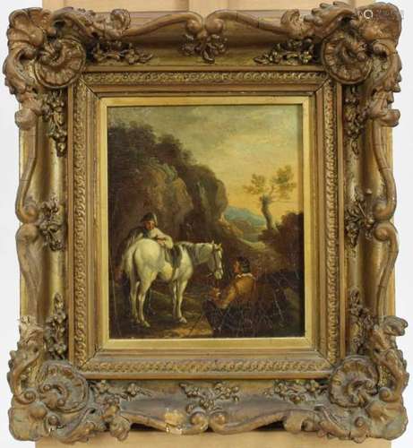 19th century Continental School oil on board- Travellers in ...