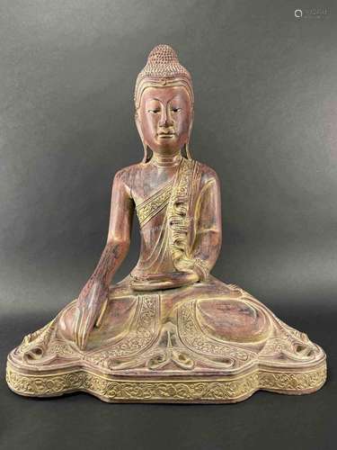 Tibetan Hand Carved Parcel Gilt Buddha