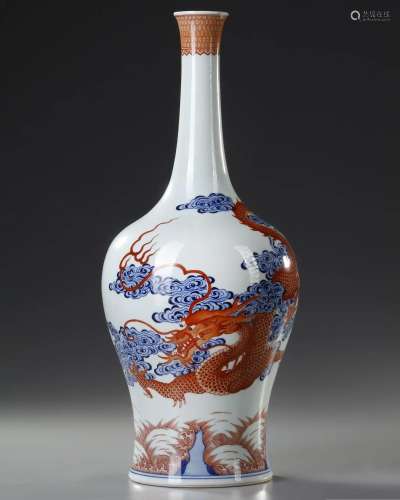 A CHINESE BLUE AND WHITE AND IRON-RED 'DRAGON AND CARP&#...