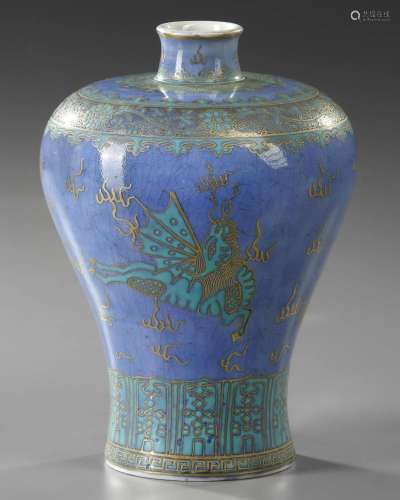 A CHINESE BLUE-GROUND 'MYTHICAL BEASTS' VASE, MEIPIN...