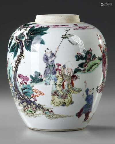A CHINESE FAMILLE ROSE 'IMMORTALS AND BOYS' JAR, 20T...