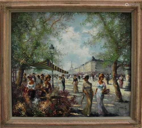 Late 20th century Janeck oil on canvas- Parisienne flower ma...