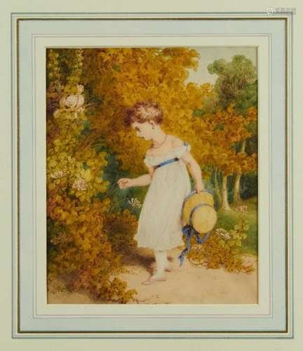 Manner of Richard Westall (1765-1836) watercolour - a girl i...