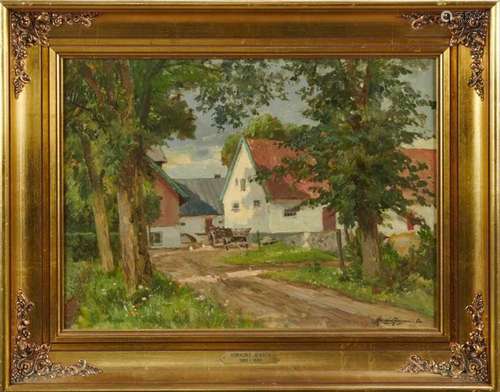 Carl Hornung-Jensen (1860-1960) oil on board. Farmyard scene