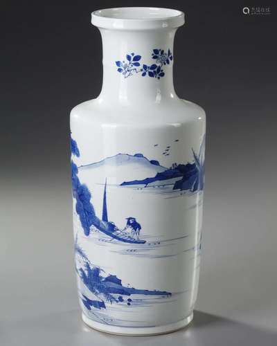 A CHINESE BLUE AND WHITE ROULEAU VASE, QING DYNASTY