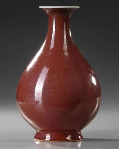 A CHINESE COPPER-RED-GLAZED PEAR-SHAPED VASE,